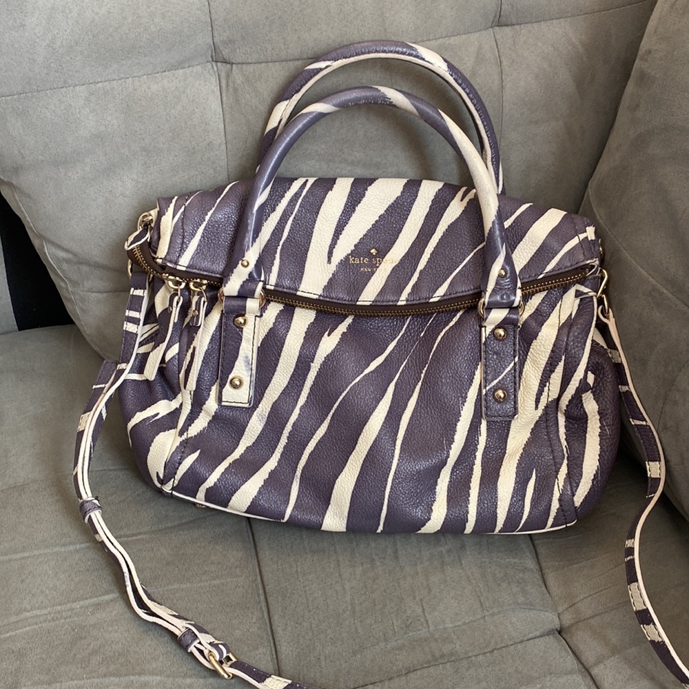 Kate spade zebra print leather satchel crossbody shoulder bag